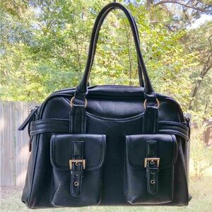 Johansen Black Faux Leather Carrying Camera Bag with Pockets and Velcro Inserts